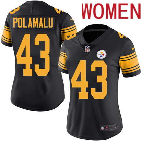 Women Pittsburgh Steelers #43 Troy Polamalu Nike Black Vapor Limited Rush NFL Jersey->women nfl jersey->Women Jersey